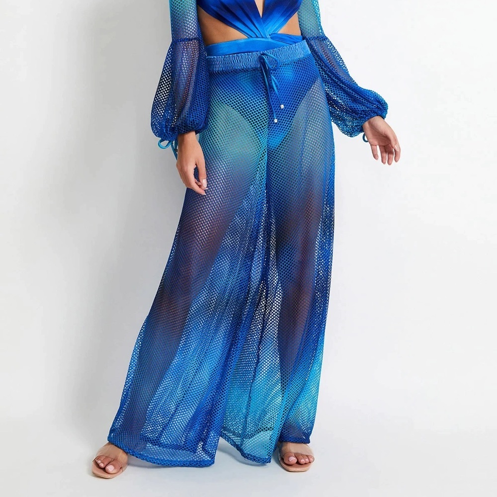 Blue Mesh Knitted Pants